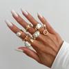 Trendy Irregular Baroque Pearl Ring Set – Geometric Hip-Hop Design, Light Luxury Statement Jewelry for Modern Women