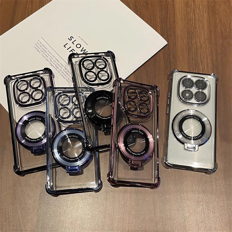 For Redmi Note 14 Pro 5G Phone Case Luxury Plating Stand Shockproof Clear Cover For Redmi Note 15 14 13 11S 14C 13C 12C Capa