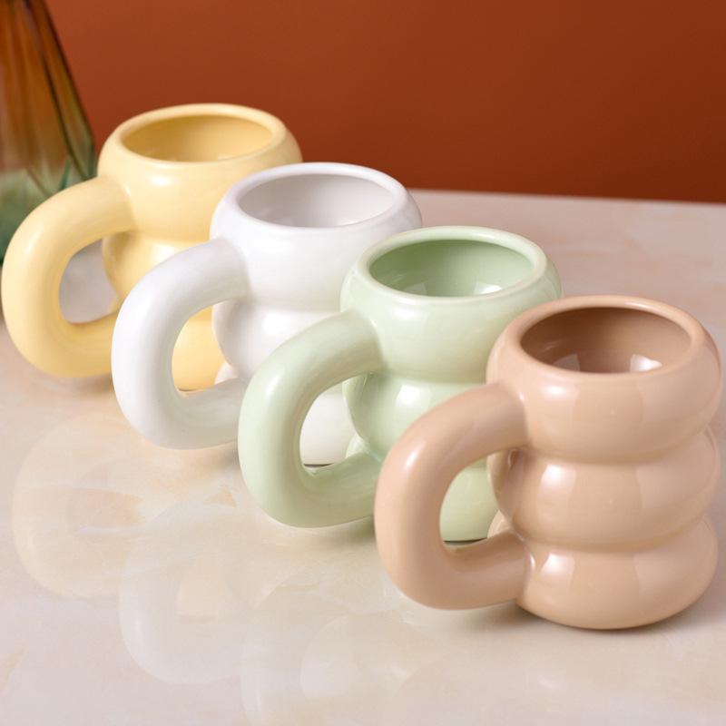 Creative hand handle ceramic mug large capacity large ear cup enterprise business latte coffee cup bone china