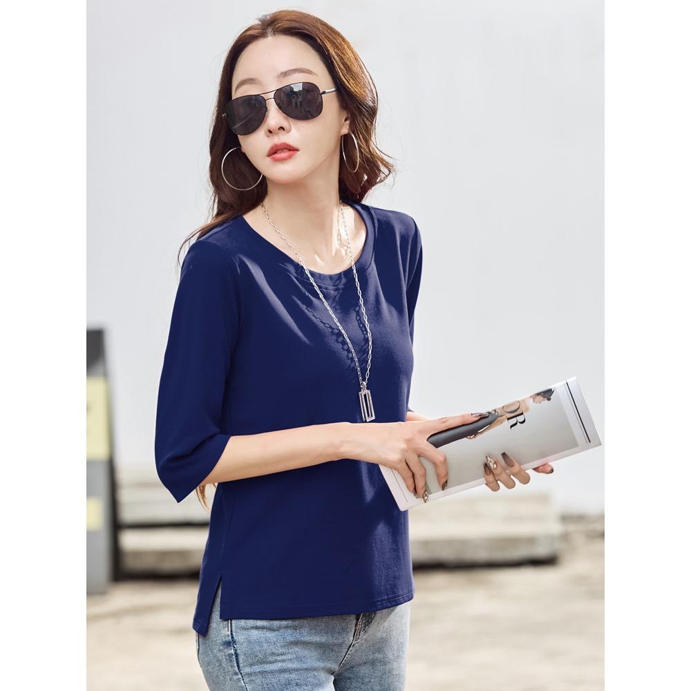 Women's Summer T Shirt Women Cotton O-Neck Streetwear Tshirt Short Sleeve Solid Color Three Quarter Sleeve Tee Shirt Femme Sexy