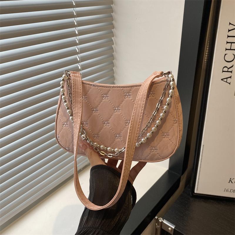 Pearl Chain Bag Women's Trend Fashion Embroidery Dumpling Bag 2025 Summer Summer High Sense Versatile Shoulder Bag
