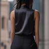 European and American cross-border new summer satin sleeveless shirt for women French elegant slim solid color pleated top