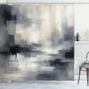 Black And White Shower Curtain, Modern Neutral Design Brush Strokes In Greyscale Palette Grunge Art, Cloth Fabric Bath
