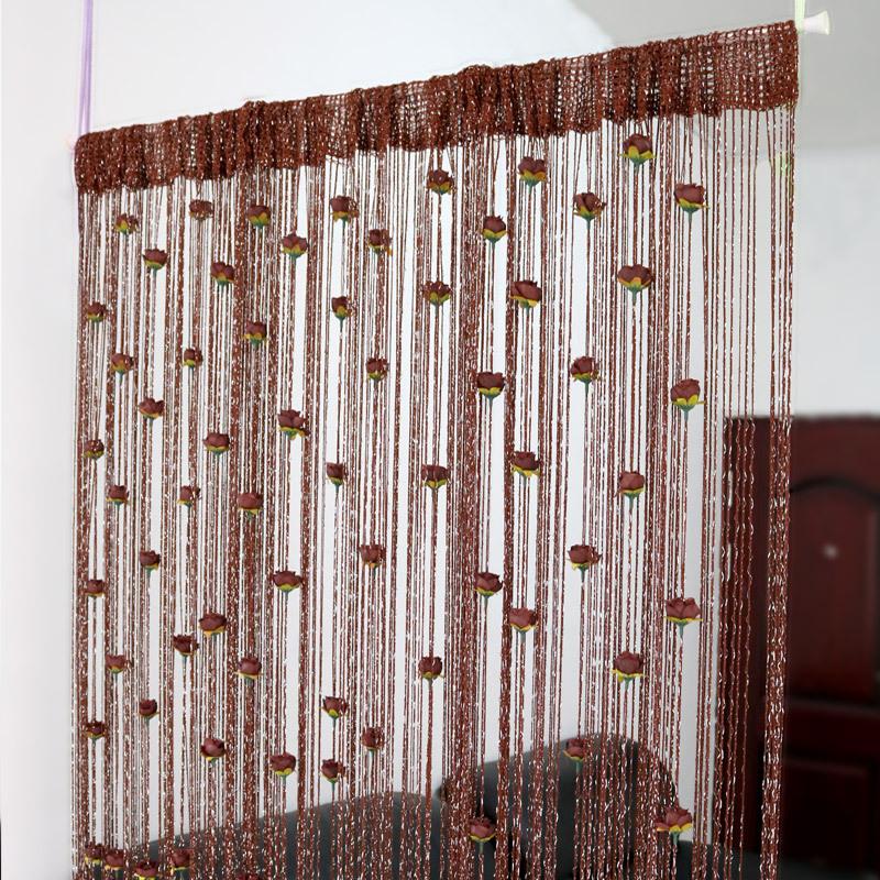 Rose Flower Silver Thread Tassel Curtain, 1x2m Door Drape Room Divider Living Room Bedroom, Home Decor Privacy Screen Hanging Partition