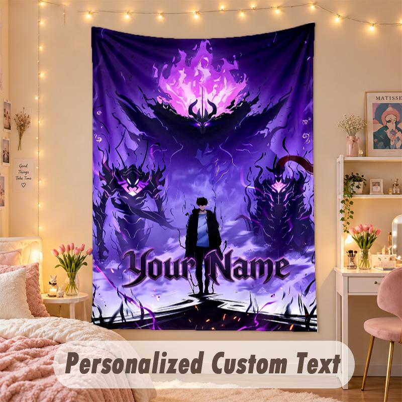 Custom Personalized Tapestry,Solo Leveling Print Custom Name Text Wall Art Hanging for Bedroom