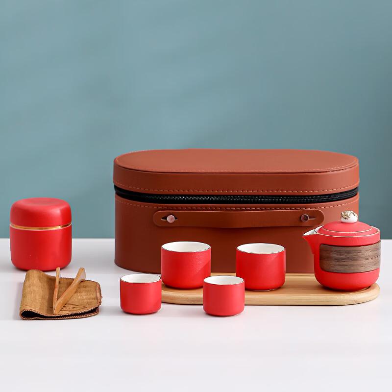 Portable Ceramic Kung Fu Travel Tea Set - Waking Lion