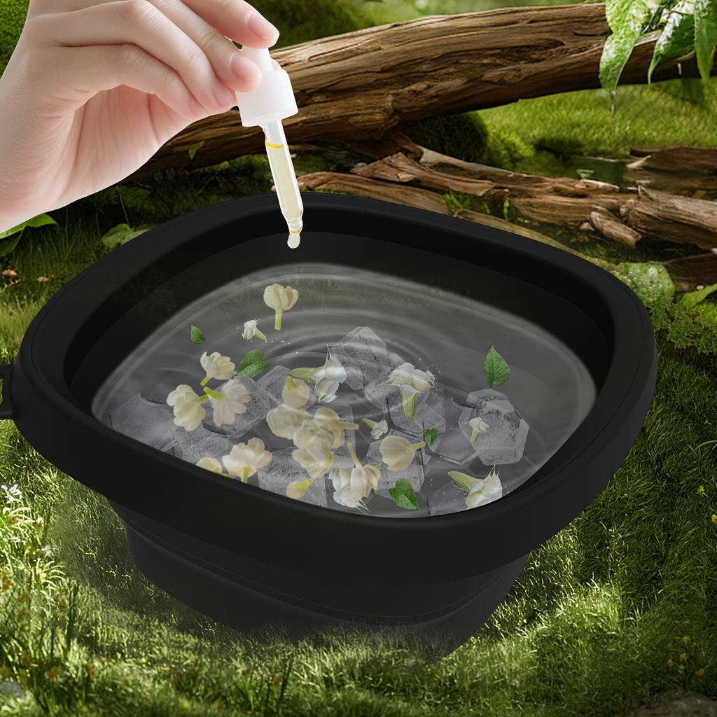 Square Ice Face Basin with Detachable Ice Compartments - Foldable, Ergonomic 30° Design for Portable Skincare at Home
