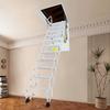11 Steps Cold-rolled Steel Attic Ladder,70x100cm White/Blue Wall-Mounted Folding Stairs for Flat Roofs