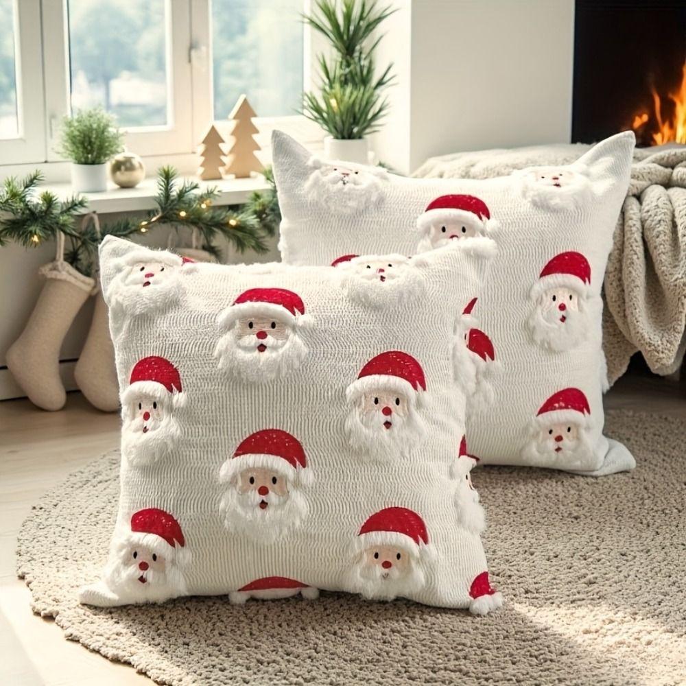 Cute 45×45cm Christmas Throw Pillow Cover 3D Embroidery Santa Claus Pillowcase Removable Soft Pillow Cover Home Decoration