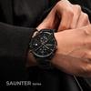 PINDOWS Mens Watch Black - Simple Stainless Steel Chronograph Business Date Display