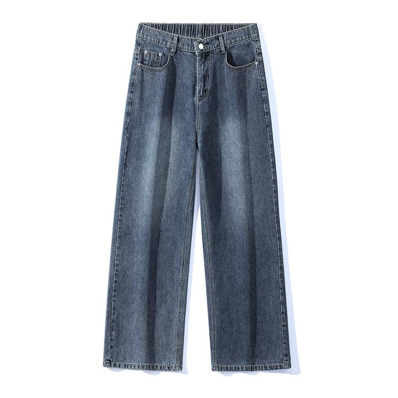 American Semi-Elastic Waist High Street Jeans Men's Loose Straight Wide Leg Pants