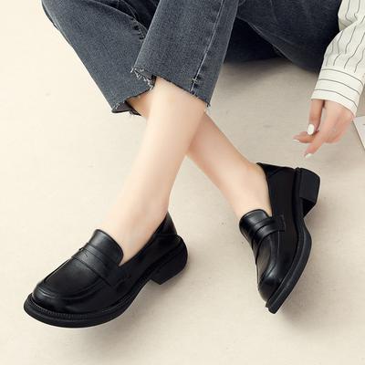 Spring and Autumn Black Retro British Style Loafers for Women
