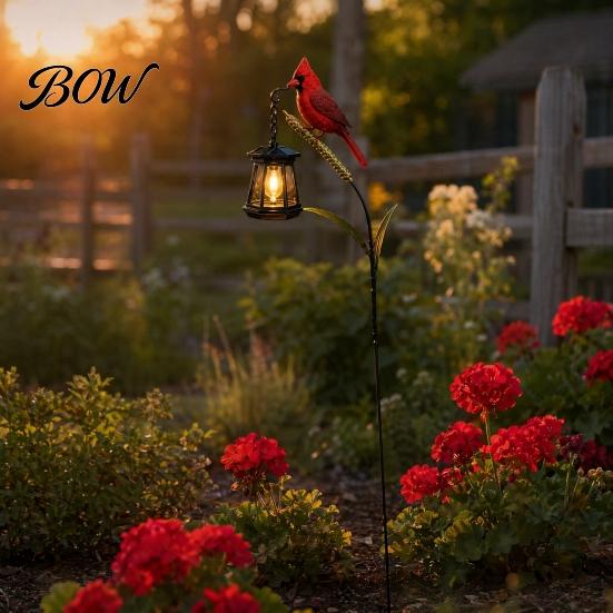 Solar Powered Outdoor Decor Kingfisher Garden Stake Light, Metal Bird Yard Art with Hanging Lantern, Auto-On Decorations LED Waterproof Patio