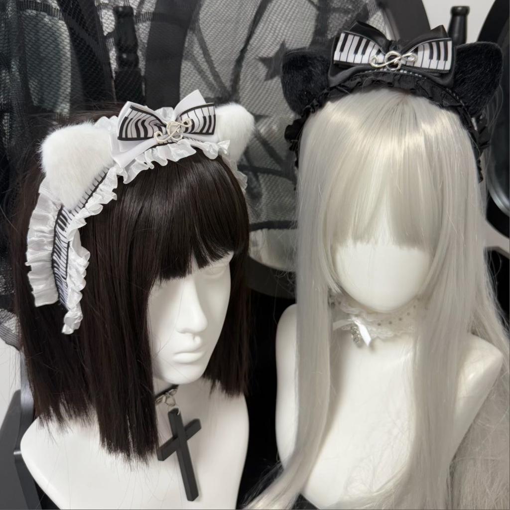Hair Band Hair Bow Headband Musical Note Cat Ear Plush Gothic Style Lolita Y2k Accessories Hair Accessories Woman Head Jewelry