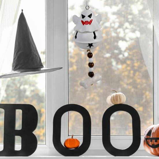 Ghost Bell Hanging Ornament Resin White Ghost Wind Chime Decoration for Halloween Home Garden Party Decor