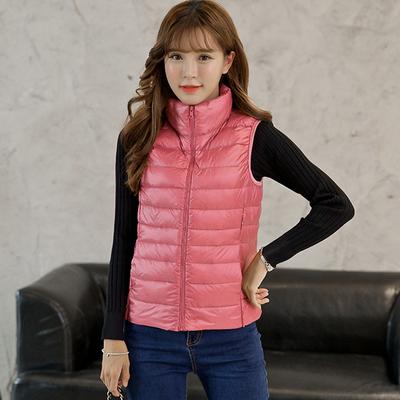 Novo colete para baixo feminino leve e fino pescoço de pé fino ajuste grande e curto para baixo tanque superior