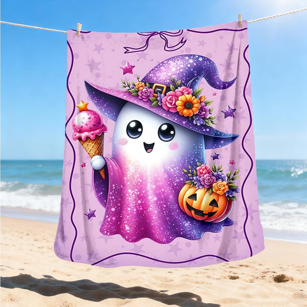 1pc Ghost Witch Hat Throw Blanket Polyester Fiber, Lightweight Flannel, Soft & Warm, All Season Use for Outdoor, Camping Digital Print