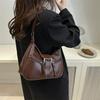 Chic Vintage Style Black Pu Leather Shoulder Bag For Women With Unique Crescent Shape