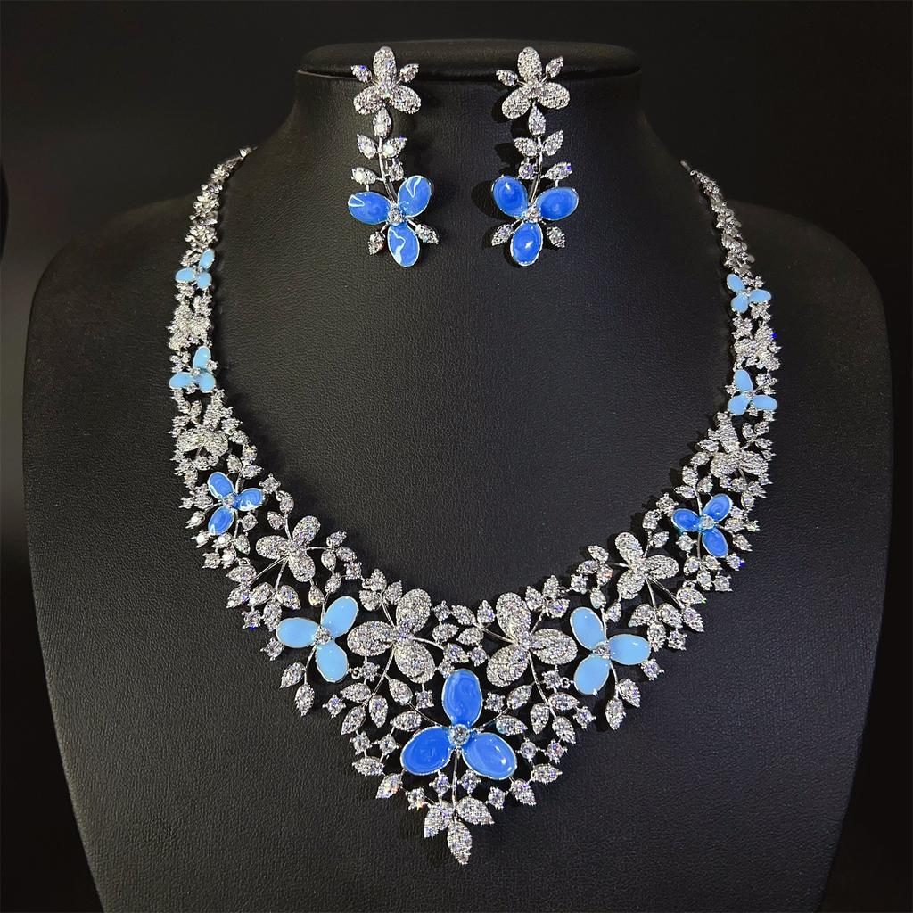 Personalised Luxury Vintage Flower Ladies Jewellery Necklace Earrings 2 Pcs Set Dating Party Prom Event Gift Bride M-523
