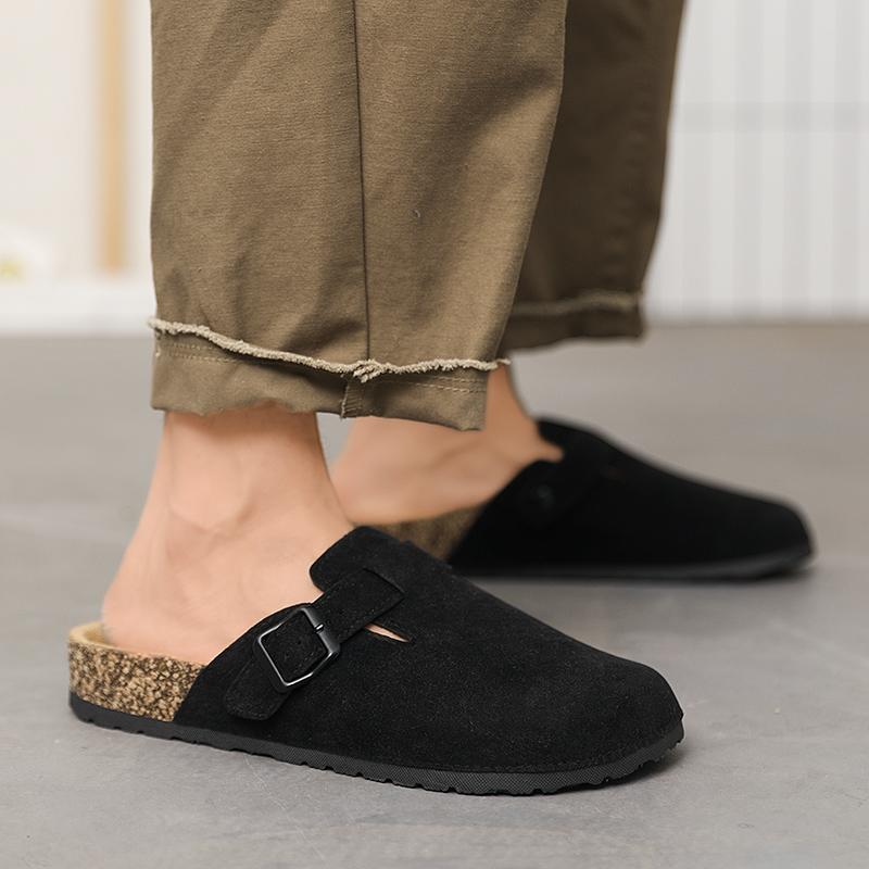 Fashion Plus Size 47 Men Half Shoes Casual Loafers Cork Clogs Slippers Fashion Suede Slip-on Flat Sandals soft-Soled Casual Sandals