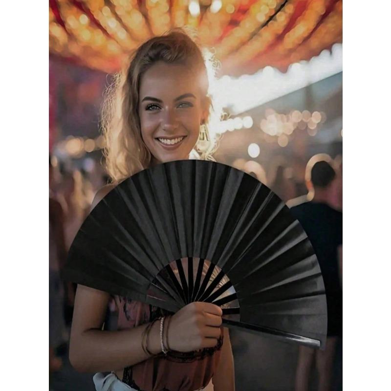 

Ручные веера для женщин складные, однотонный веер для кунг-фу, веер для рейва - большой складной веер, тканевые винтажные ретро веера из нейлоновой ткани, китайское кунг-фу Black-1pcs разноцветный