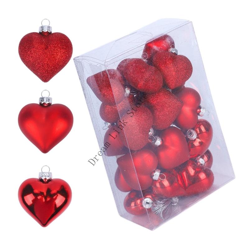 Q1FD Valentinstag Herz-Ornamente Herz-Kugeln Herzförmige Hängedekoration für Valentinsbaum Hochzeitstag