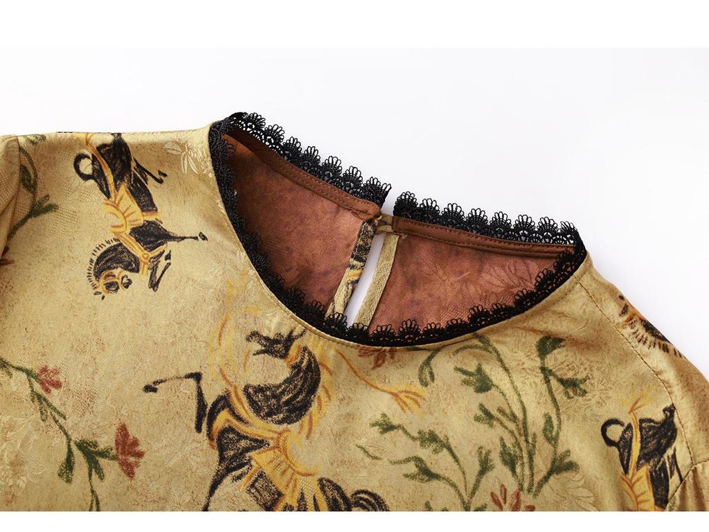 High-Quality Rayon Jacquard Patchwork Velvet Lace Women's Shirt - Early Spring, New Chinese Style