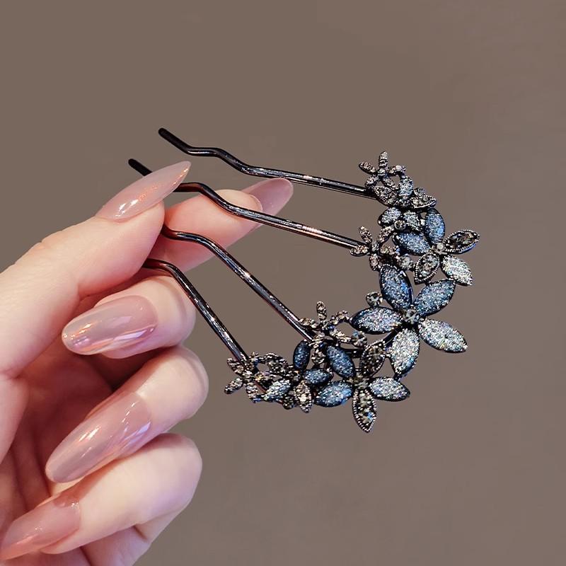 1Pcs Elegant Pearl Flower Hair Combs Pins French Retro Bun Hair Accessories Women Daily U-Shaped Hairpin Female Alloy Hair Clasp