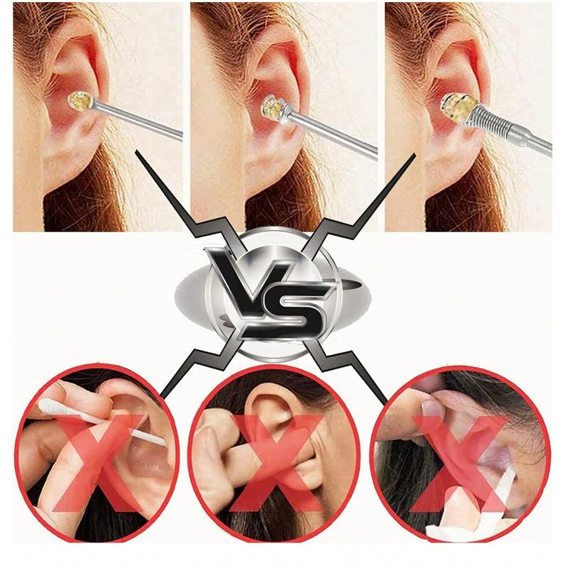 6-Piece Portable Ear Cleaning Kit with Spiral Spring Ear Picks, Carbon Steel Earwax Remover Tool for Home Travel Hygiene Care