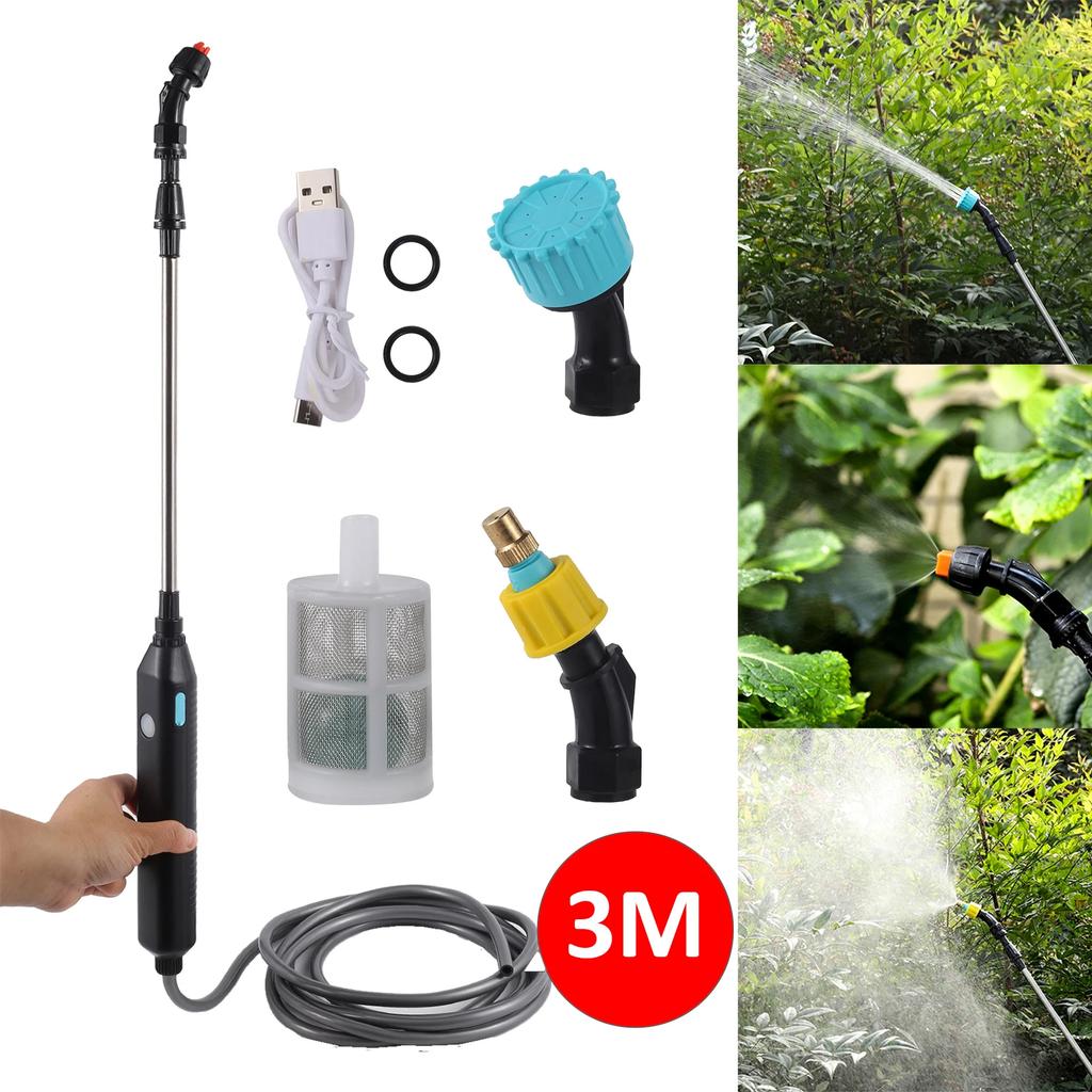 Pulvérisateur Électrique Portable Manuel Outil d'Irrigation de Jardinage USB 2400mAh Rechargeable Poignée Télescopique 3 Buses Tuyau 2/3/5M