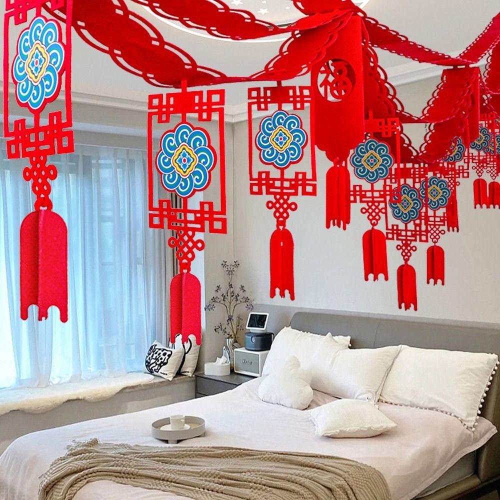 Chinese New Year Lunar Year Banner Spring Festival Garland Wall Hanging Hollow Pennant Party Decor
