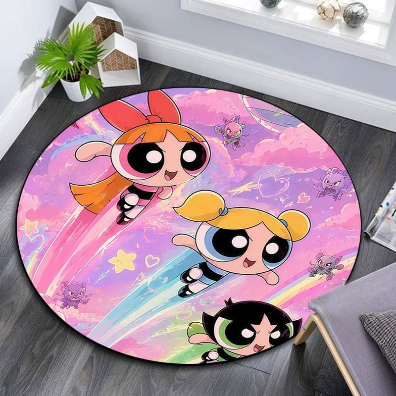 The Powerpuff Girls,Round Area Rug,Carpet Rug for Living Room Bedroom Sofa Playroom Decor,Non-slip Floor Mat