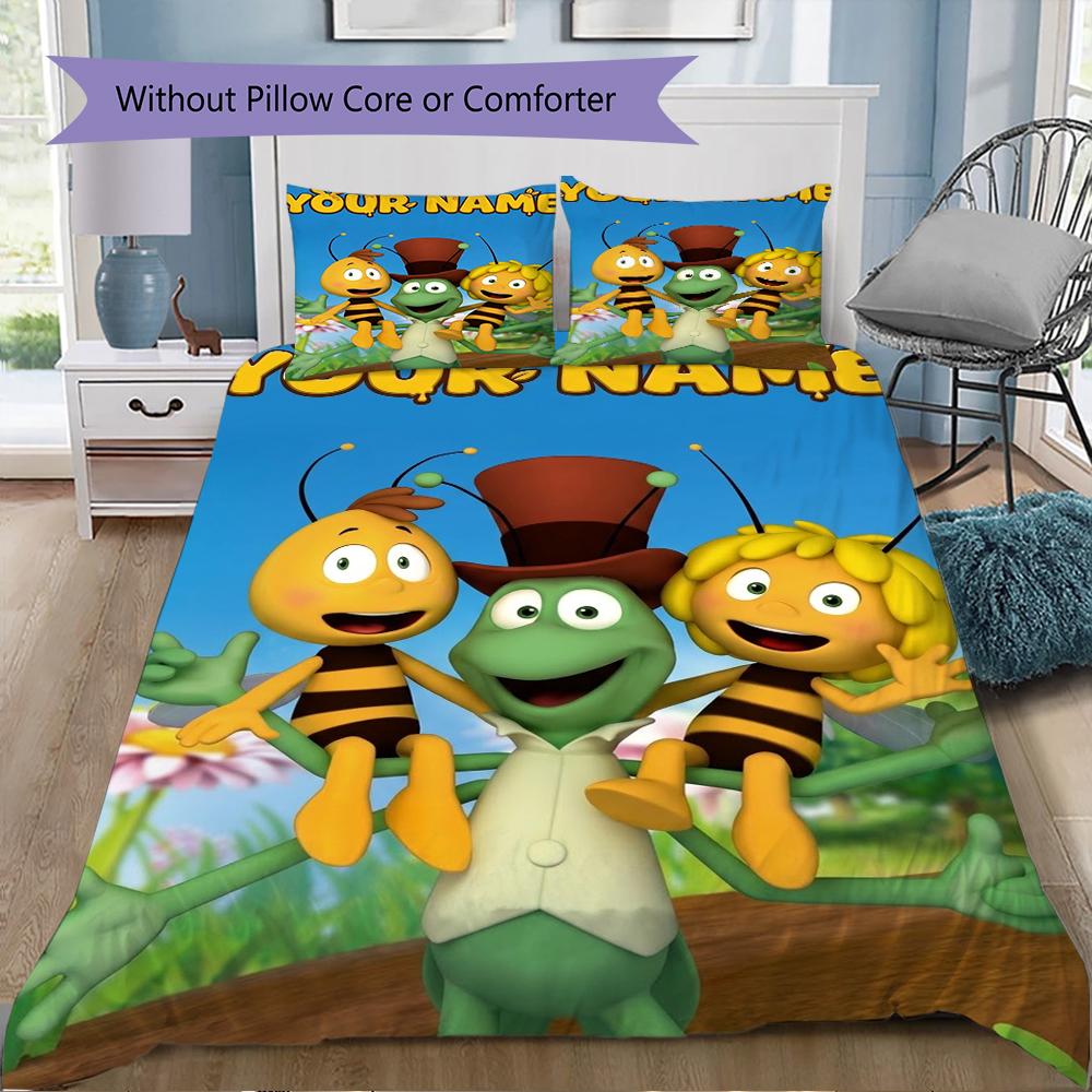 Custom Name Maya the Bee Pattern Bedding Uilt Set Uilt Cover Pillowcase Home Decoration Birthday Gift (1*duvet Cover+2*pillowcase Without Core)