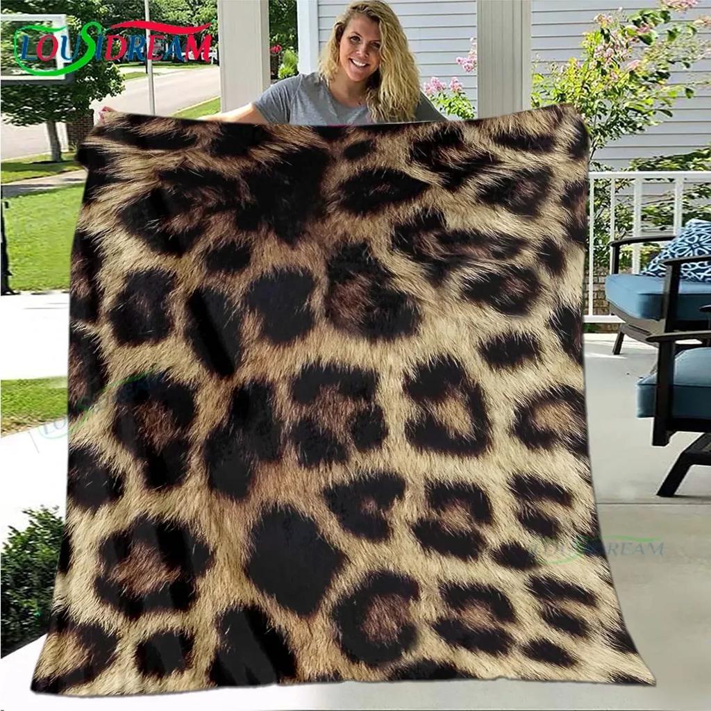 Fashion Panther Leopard Pattern Blanket Flannel Thin Blanket Portable Home Travel Office Lunch Break Blanket Birthday Gift