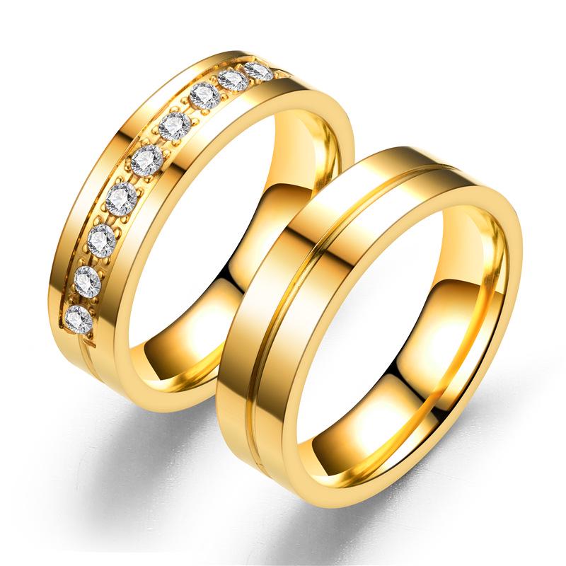 

Trendy Wedding Bands Rings for Women Men Love Gift Gold-color Stainless Steel Promise Couple Jewelry 8&With diamond