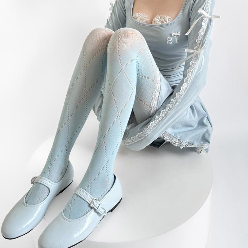 Fashion Elegant Hollowout Argyle Pattern Women's Spring Tights Slimming Leggings Opaque Pantyhose Stockings Hosiery