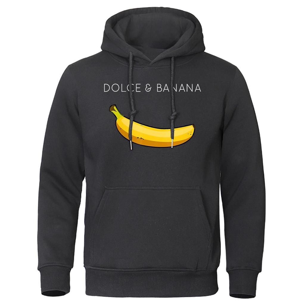 Dolce & Banana Hanorac pentru bărbați cu imprimeu drăguț, îmbrăcăminte casual lejeră, hanorace de modă din lână caldă, hanorac cu personalitate stradală hip hop