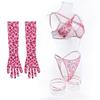 1 Set Damen Unterwäsche Set Inklusive Handschuhe und Oberschenkelringe Kettendekor Herzprint G-String Ausgeschnitten Verstellbares Kreuz