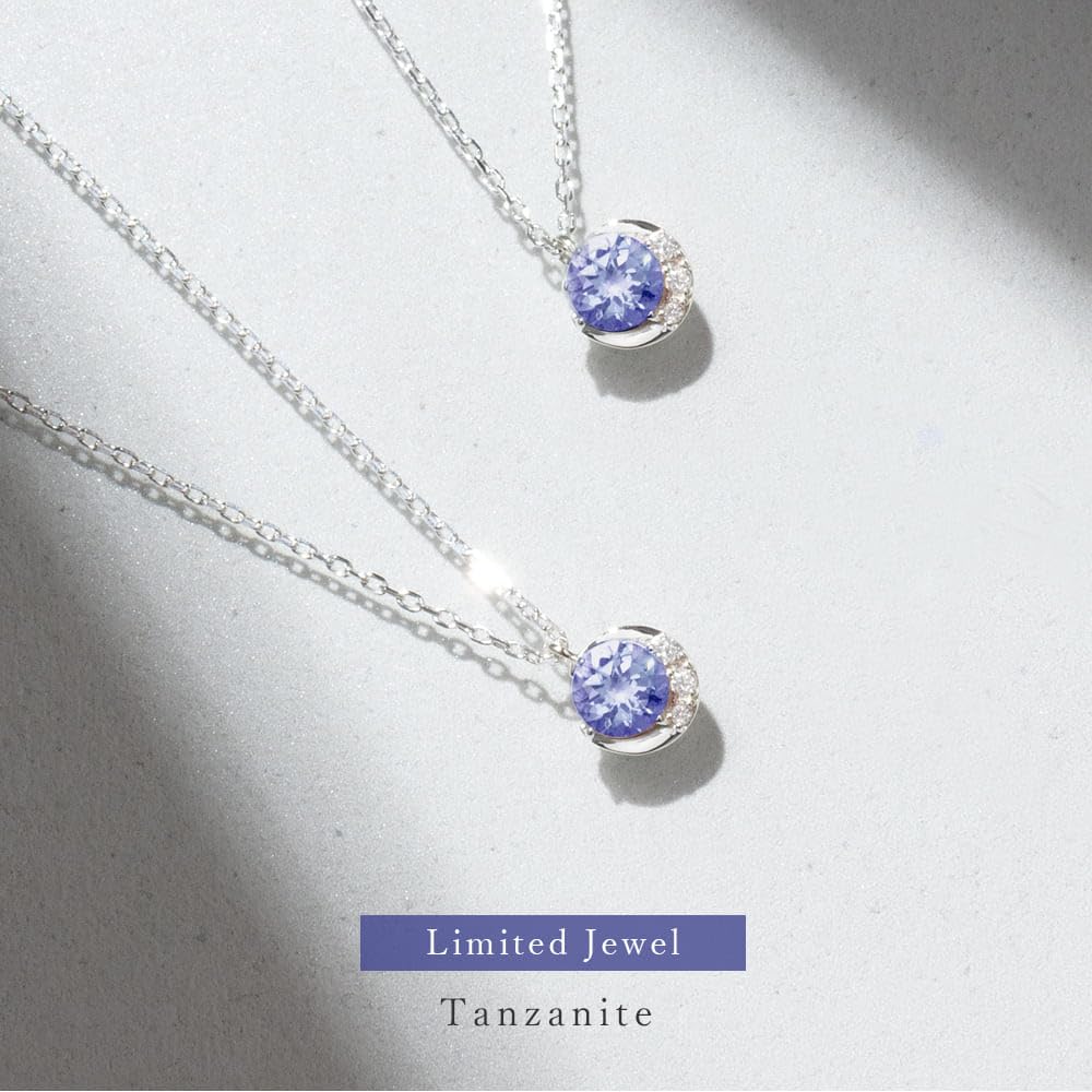 Feinster Naturstein Silber Halbmond Juwel Halskette Anhänger [Mirai Angel] Damen [MIP11003] (Tansanit)