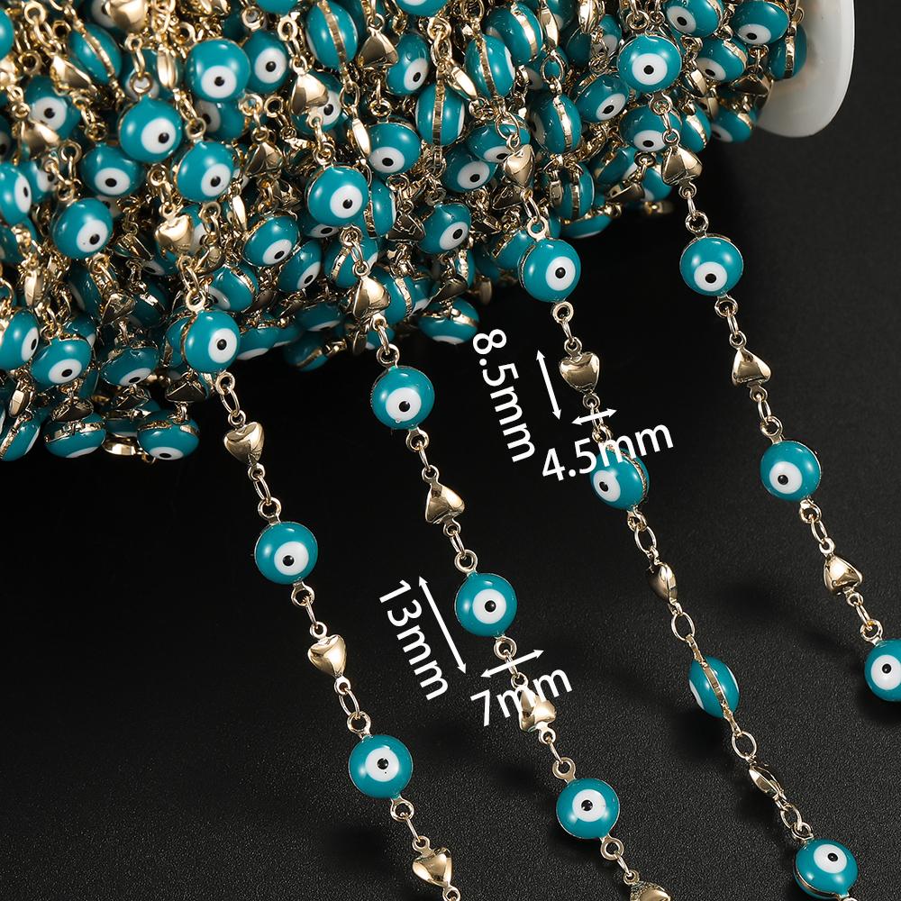 1m Copper Blue Devil's Eye With Heart Charms Chains for DIY Necklace Bracelet Waist Chain Crafts Jewelry Making Chains