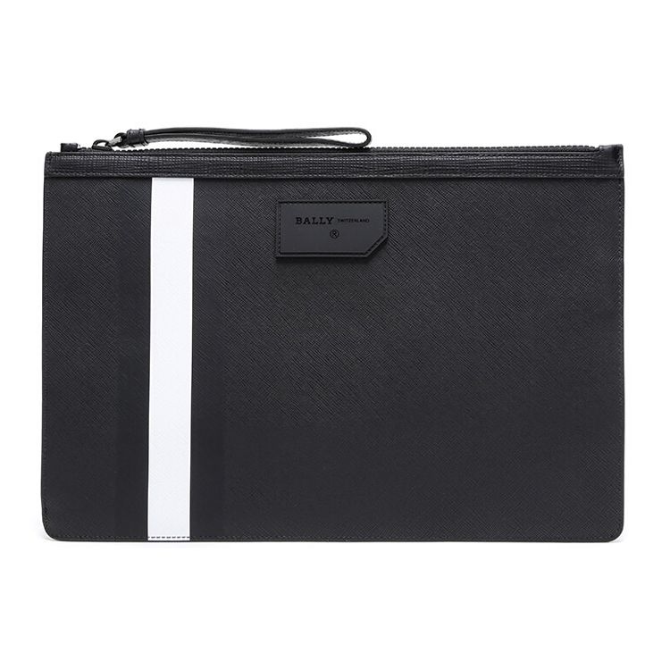 Bally Classic Black And White Striped PVC Clutch Men Clutch BOLLIS-LARGE-OF-30 Basic Set (Bag+Dust Bag)