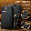 DG.MING For iPhone 15 Anti-Scratch Split Leather Wallet Stand Cover Detachable Magnetic Phone Case Shell