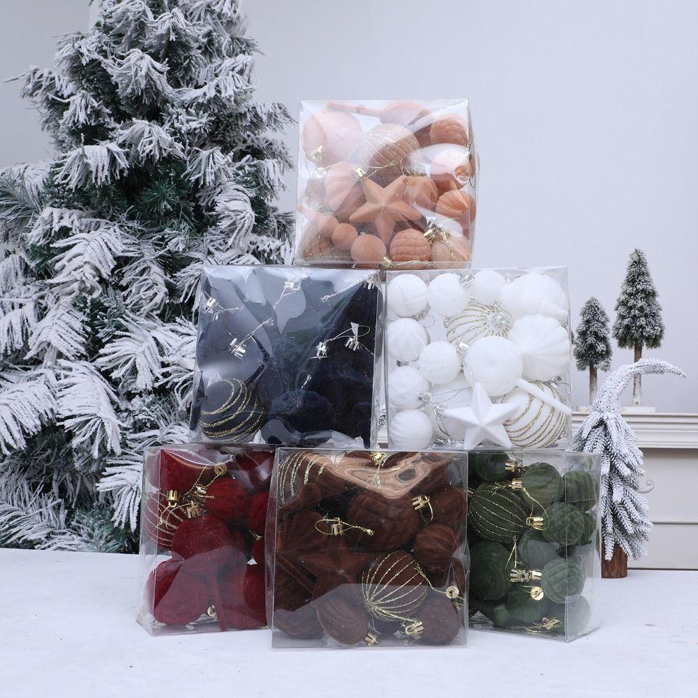 24PCS Flocking Christmas Balls Pendant Plastics Xmas Tree Hanging Christmas Home Decoration