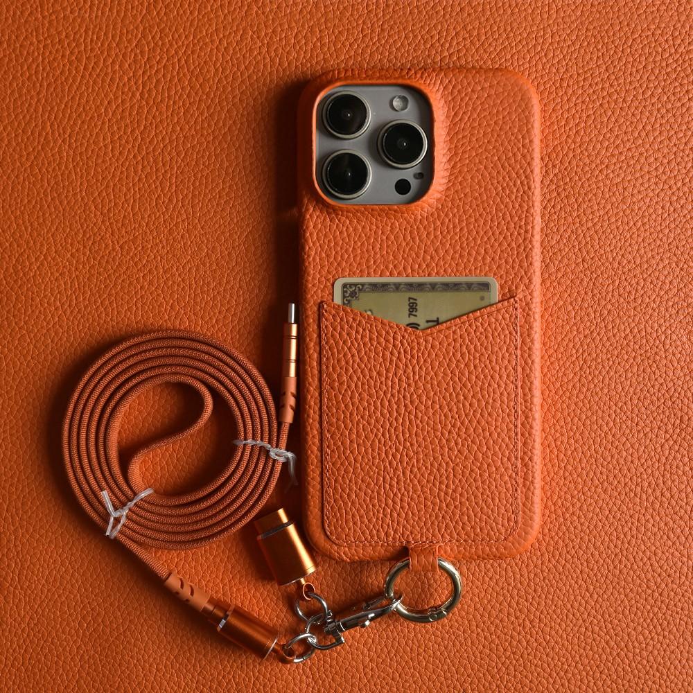 Multifunktionales Ladekabel-Lanyard Echtes Lederhülle Für iPhone 16 Pro Max 15Pro 11 13 12 14Pro Umhängeband Kartenfach