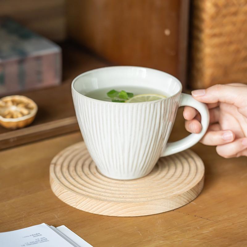 Retro Embossed Ceramic Mug – Office & Home Coffee, Tea, or Water Cup