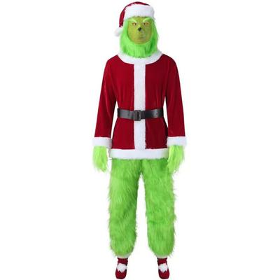 4 hochwertige langhaarige weihnachtsgrüne Geek-Grinch-Geek-Cos-Kostüme Weihnachtsmann-Furry-Weihnachtskostüm