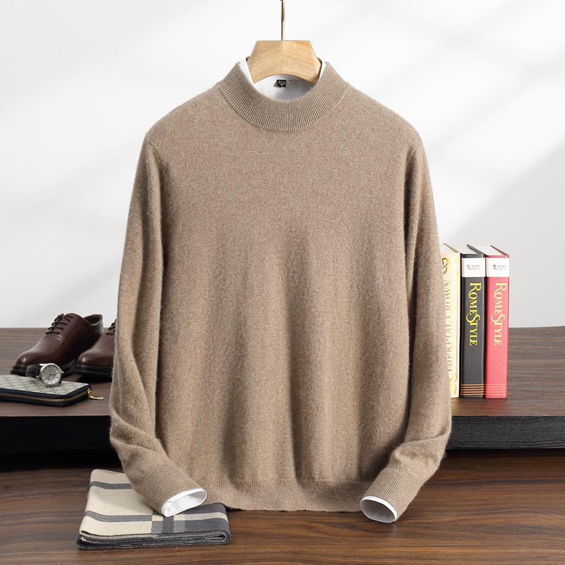Men's Cashmere Half-High Neck Pullover - Autumn/Winter Versatile Loose Knit Sweater for Mid-Aged and Young