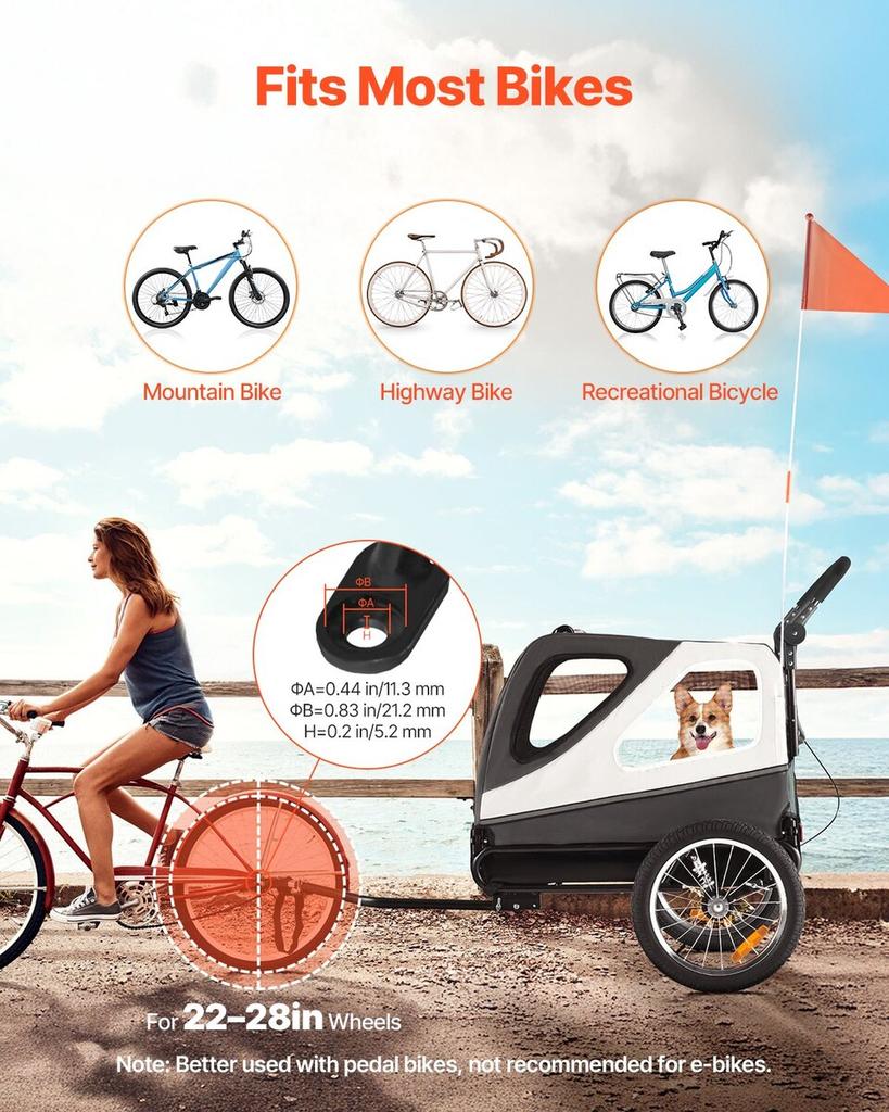 Dog Bike Trailer, Supports Up To 45 Kg, 2-in-1 Pet Stroller Cart Bicycle Carrier for Small & Large Dogs, Easy Folding Frame with Quick Release Wheel,