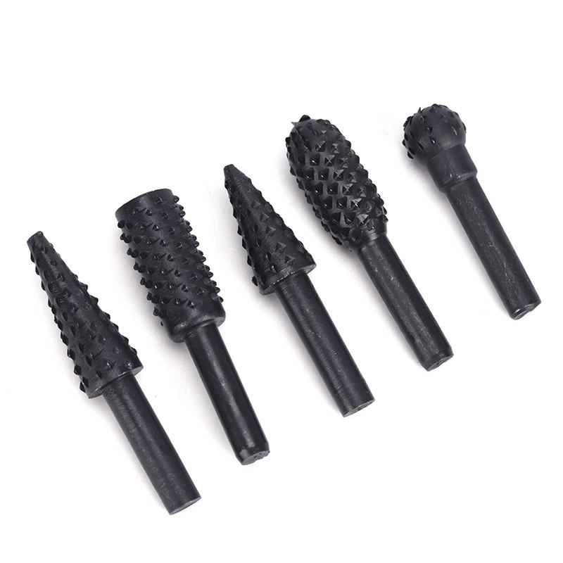 5Pcs Black Steel Rotary Burr Set 1/4'' 6Mm Shank Wood Rasp Drill Bits Home Tool