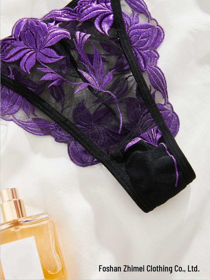 Výšivka Květinový Průhledný Set Spodního Prádla a Pyžama - Styl 20051